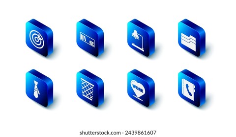 Set Shelf with books, Table lamp, Document folder, Address, Heart text work, Trash can, Tie and Target sport icon. Vector