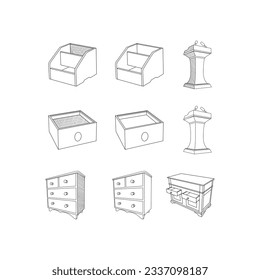 Set of Shelf and Cupboard line simple furniture design, element graphic illustration template