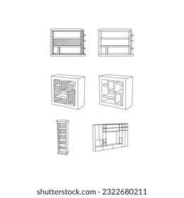 Set of Shelf furniture icon minimalist line art design, Outline vector design illustration template