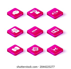 Set Shell with pearl, Aqualung, Scallop sea shell, Knife, Whale tail in ocean wave, Gauge scale, Compass and Flashlight icon. Vector