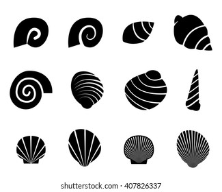 Set of shell in silhouette tattoo style,vector