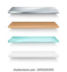 A set of shelves made of different materials. Vector illustration