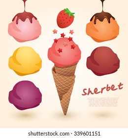 Set of Sherbet Ice Cream Cones : Vector Illustration
