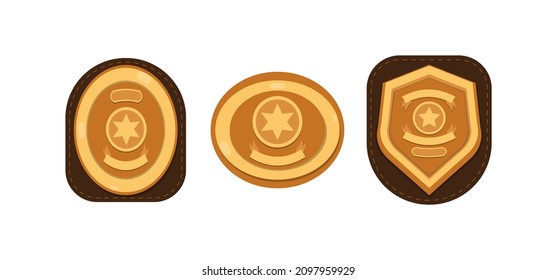 Set Sheriff badge, golden shield with star vector icon flat isolated.