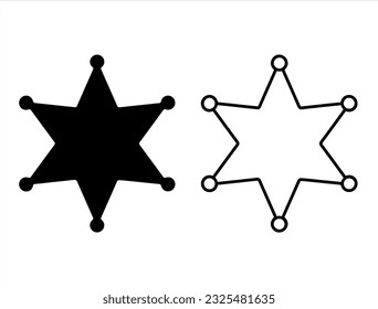 Set of Sheriff Star Silhouette Vector Art on White Background