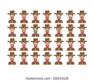 Set of sherifs emoticon vector isolated on white background. Emoji vector. Smile icon collection. Emoticon icon web. Simple flat cartoon style. Faces avatars. 