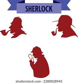 Set of Sherlock Holmes posters. Detective illustration. Illustration with Sherlock Holmes. Baker street 221B. London. Big Ban