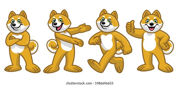 set of shiba inu cartoon character
