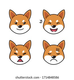 Set of shiba inu dog faces showing different emotions for design.