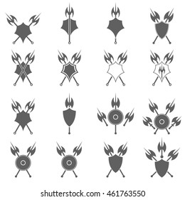 Set of the shield and axe icon on a white background