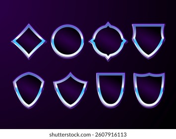 set of shield badge, frame, medal template collection with space and retro sci fi theme