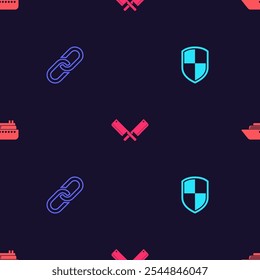 Set Shield, Chain link, Crossed meat chopper and Ship on seamless pattern. Vector