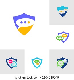 Set of Shield chat vector logo template. This design use protection symbol. Suitable for safe conversation.
