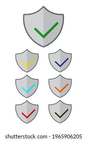Set of Shield with check mark icon in flat style isolated on white background. For your design, logo. Vector illustration.