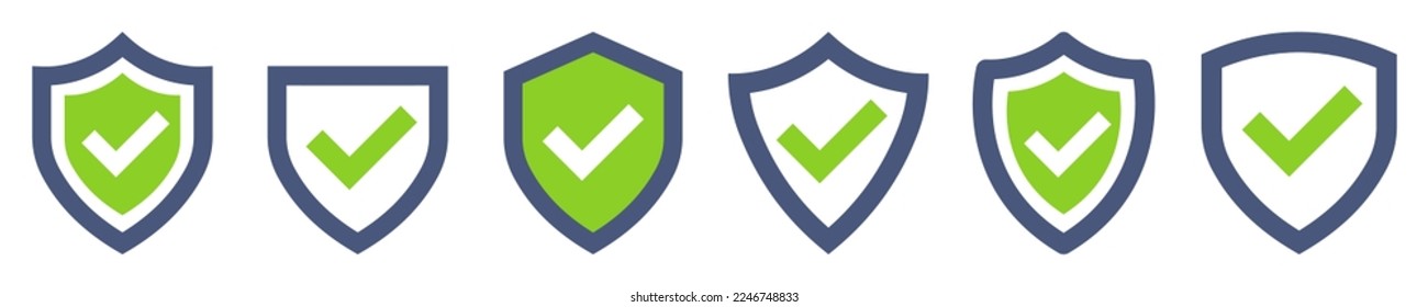 Set of shield with check mark. Symbol quality and protect. Sign  of guarantee. Vector icons set.