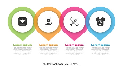 Set Shield, Coins on hand - minimal wage, Censored stamp and Peace. Business infographic template. Vector