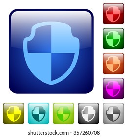 Set of shield color glass rounded square buttons