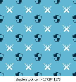 Set Shield and Crossed medieval sword on seamless pattern. Vector
