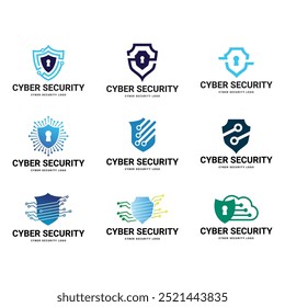 Set of shield cyber Security Logo or badge for technology and security company.