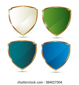 Set of  shield different color gold border Vector Illustration 