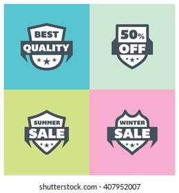 Set of Shield different design. Best Quality, 50th Percent Off, Summer Sale, Winter Sale Shield Set. Vector illustration.