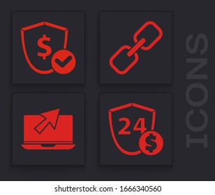 Ajuste Escudo con dólar, Escudo con dólar, Enlace de cadena y Portátil y icono de cursor. Vector