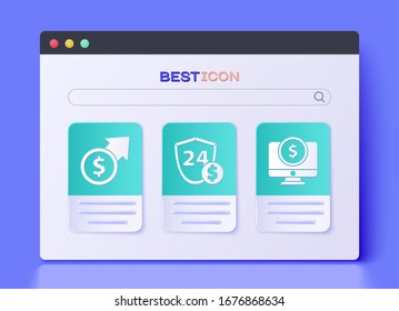Ajuste Escudo con dólar, crecimiento financiero y monitor de moneda y ordenador con icono en dólares. Vector