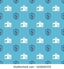 Set Shield with dollar symbol and Identification badge on seamless pattern. Vector