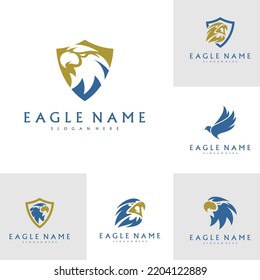 Set of Shield Eagle logo design vector template. Simple icon symbol