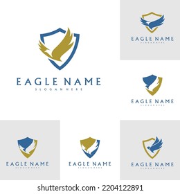 Set of Shield Eagle logo design vector template. Simple icon symbol