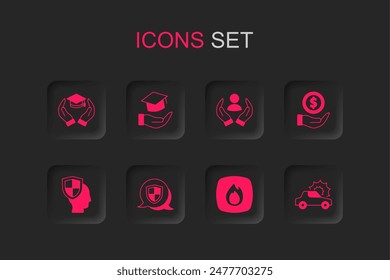 Set Shield, Education grant, Fire flame, Money with shield, Car insurance, Life and  icon. Vector