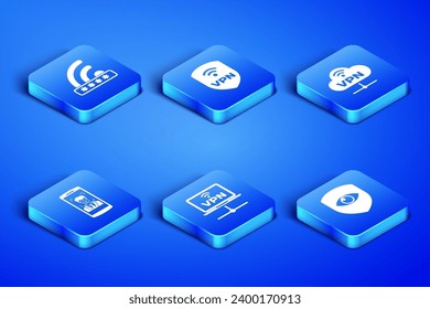 Set Shield and eye, Wifi locked, VPN Computer network, Mobile face recognition, with wireless and Network cloud connection icon. Vector