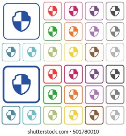 Set of shield flat rounded square framed color icons on white background. Thin and thick versions included.