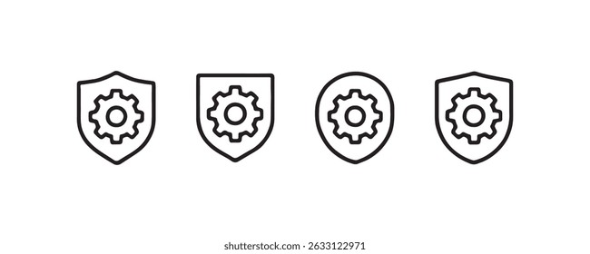 Set von Schild- und Gerätesymbolen für Sicherheit und Einstellungen.