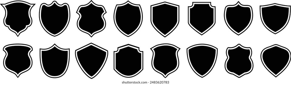 Set of shield icon. Collection of security shield icons. Protect shield security line icons. Badge quality symbol, sign, logo or emblem. Vector illustration