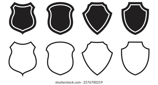 Set of shield icon. Collection of security shield icons. Protect shield security line icons. Badge quality symbol, sign, logo or emblem. Vector illustration