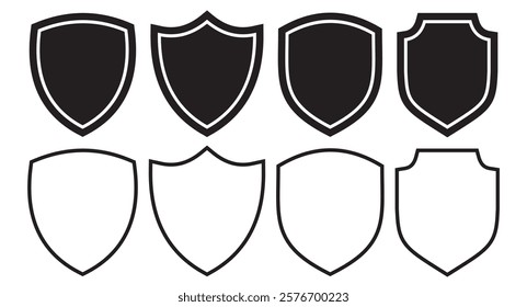 Set of shield icon. Collection of security shield icons. Protect shield security line icons. Badge quality symbol, sign, logo or emblem. Vector illustration