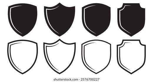 Set of shield icon. Collection of security shield icons. Protect shield security line icons. Badge quality symbol, sign, logo or emblem. Vector illustration