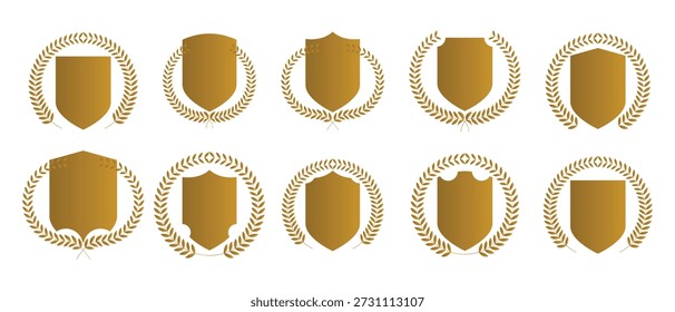conjunto de ícone de escudo com coroa de louro, conjunto de vetores de ícone de escudo de coroa de louro para proteger a segurança, conjunto de ícone de escudo heráldico, ilustração vetorial.