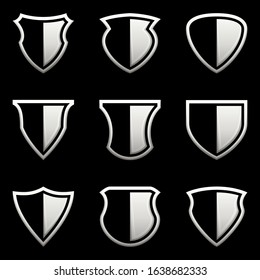 Set of shield icon on black background, vector illustration