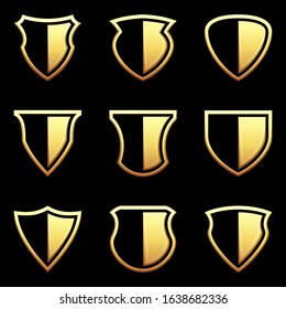 Set of shield icon on black background, vector illustration