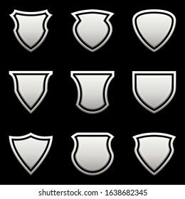 Set of shield icon on black background, vector illustration