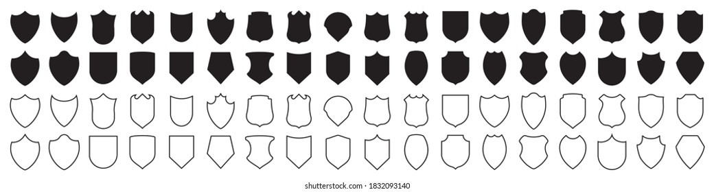 Set of shield icons in black. Vector illustration