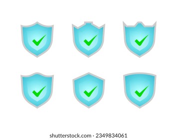 conjunto de iconos de escudo con marca de verificación para icono y símbolo de seguridad. color de los escudos azules.
