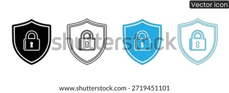 Set of shield icons with lock symbols in various colors and styles for security and protection concepts