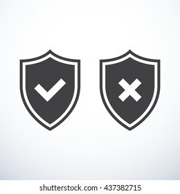 Set Of Shield Icons. Tick And Cross