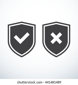 Set Of Shield Icons. Tick And Cross