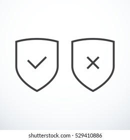 Set Of Shield Icons. Tick And Cross