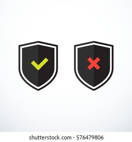 Set Of Shield Icons. Tick And Cross