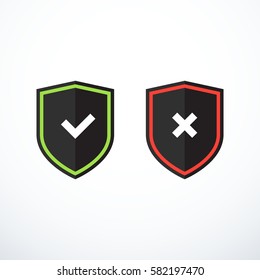 Set of shield icons. Tick and cross